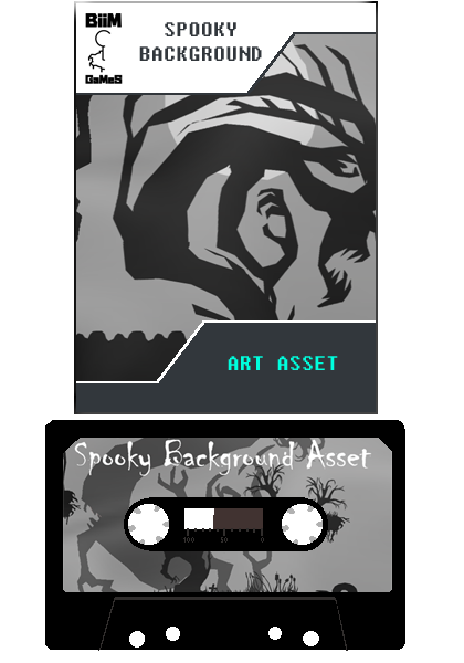 Spooky Background Art Asset. Dark theme trees, grasses, and stones in Black & White by Biim Games.